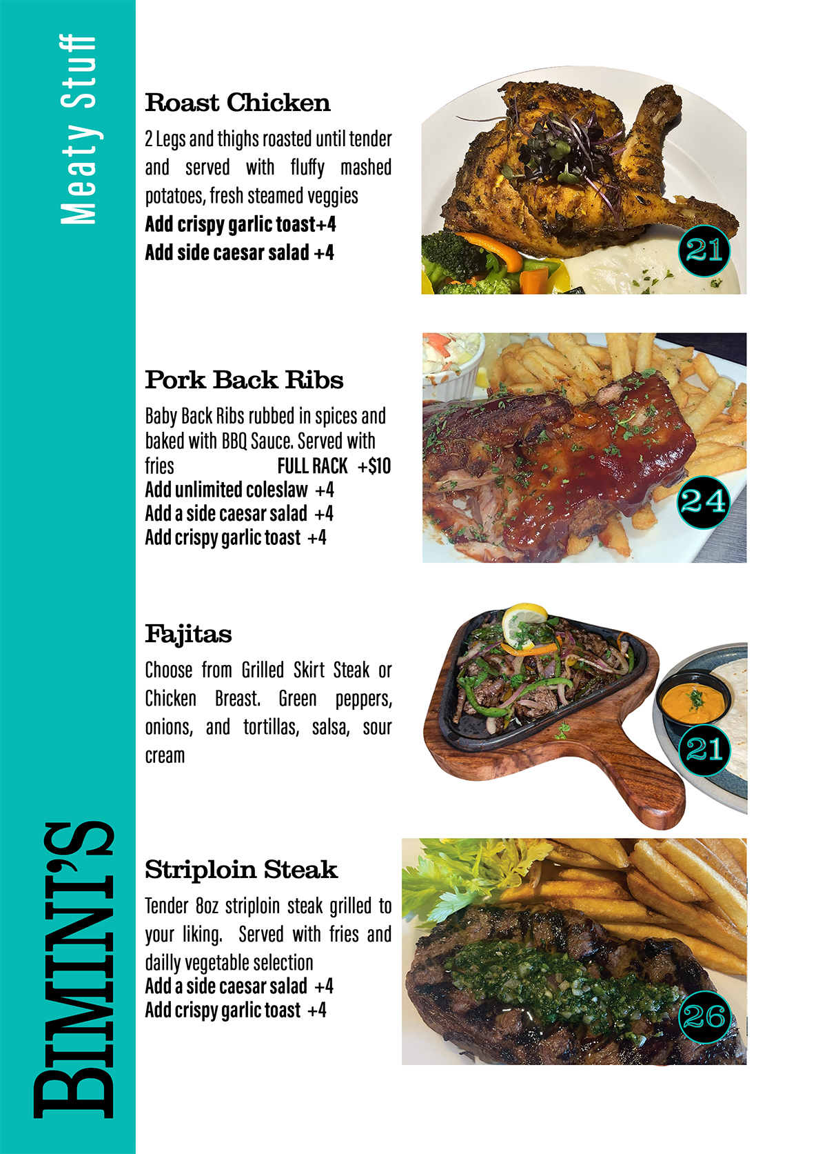 Biminis Menu